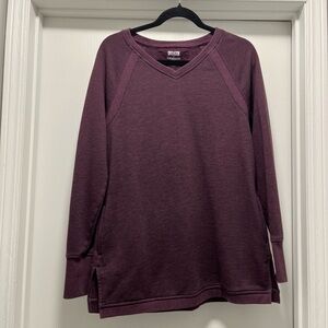 Duluth Trading S Tunic Sweatshirt Rich Purple Rib Trim Deep Pockets Side Slits